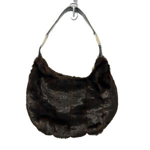 Susan Lucci Brown Black Faux Fur Shoulder Bag Slouchy Vtg Y2K Hippie Festival